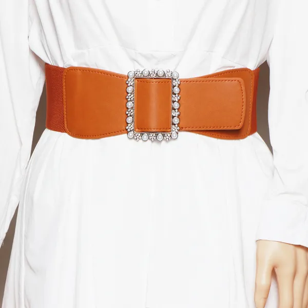 Wide_Elastic_Waist_Belt_Stretchy_Waistband_Cinch_Belt_For_Dress_Jumpsuit_Long_Shirt_Brown_For_Women_And_Girls